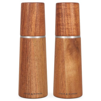 Cole & Mason Marlow Wood Mill Set - Balanced Salt and Pepper Grinders - Refillable Spice Tools - Adjustable Salt and Peppercorn Grinder Settings - Acacia Wood