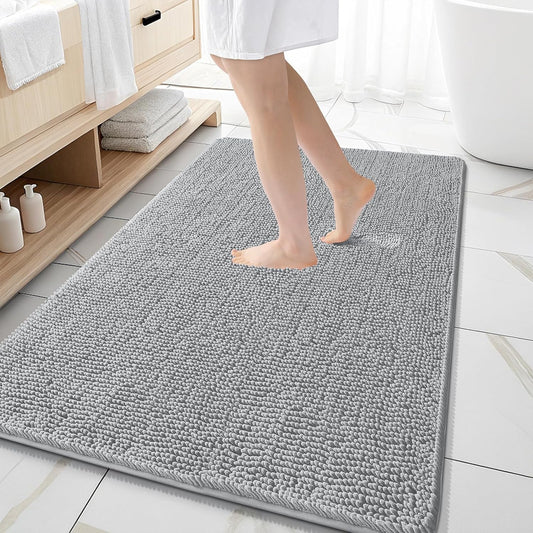 OLANLY Large Bathroom Rugs - Extra Soft Chenille Bath Mats | Quick-Dry, Machine Washable, Light Grey 59x35