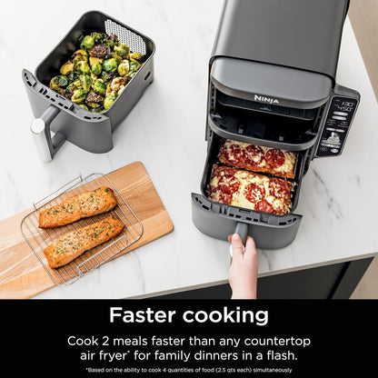 Ninja Air Fryer - 10QT Double Stack XL 2-Basket | Cooks Whole Chicken & Feeds 8 People - Grey SL401