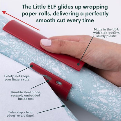 Little ELF Wrapping Paper Cutter - 2-Pack Red Gift Wrap Tool | Made in USA | Perfect for Easy Gift Wrapping