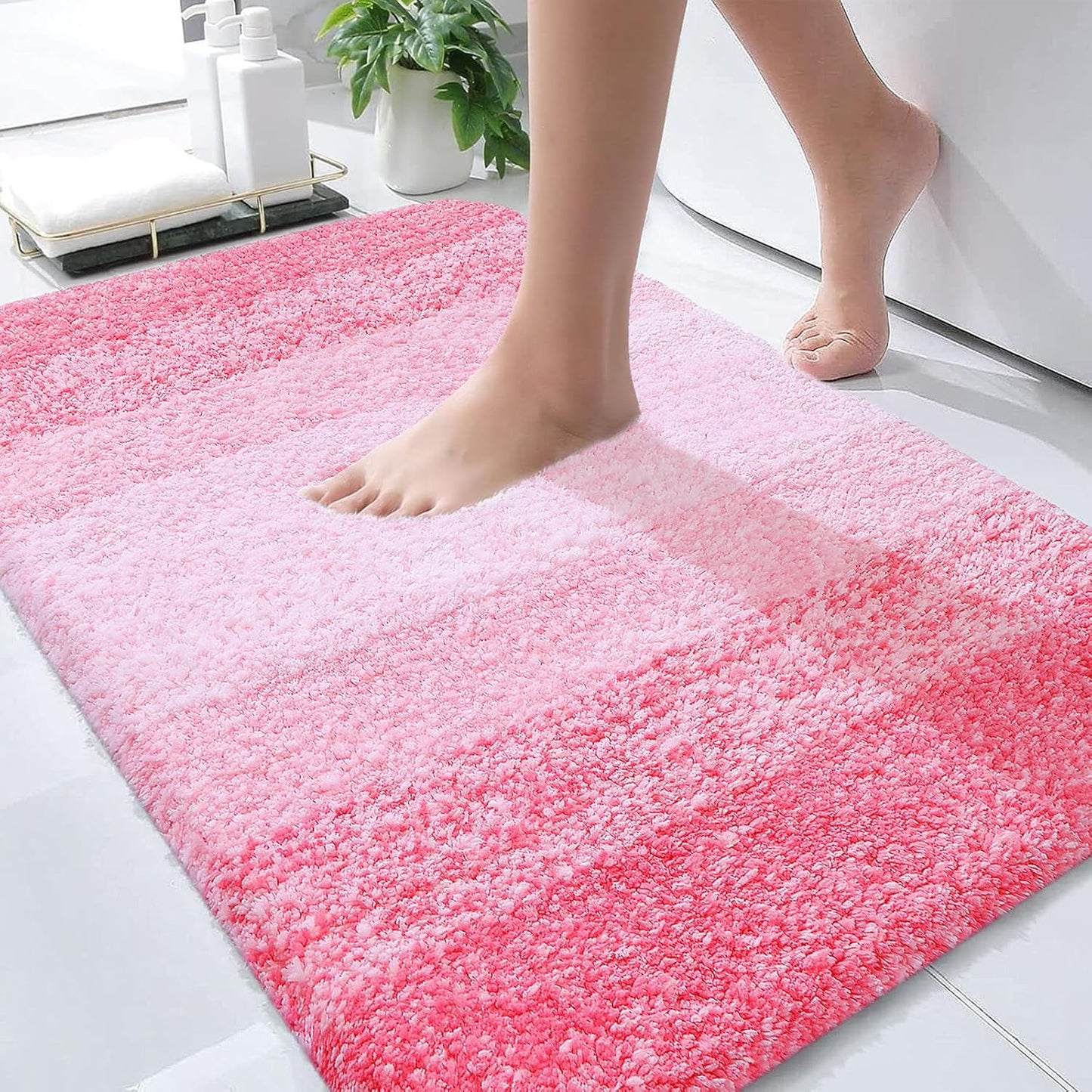 OLANLY Bathroom Rugs - Extra Soft Microfiber Mat | Quick Dry & Machine Washable | 34x21 Inches, Pink