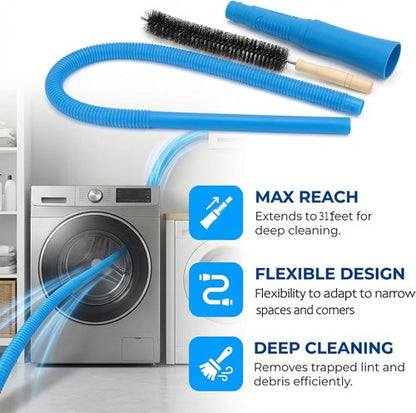 Dryer Lint Vac Attachment - 3-Piece Extendable Dryer Vent Cleaner Kit for All Vacuum Cleaners
