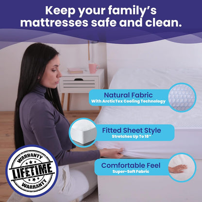 Slumberfy Queen Size Waterproof Cooling Mattress Protector - Premium Skin-Safe Cover with ArcticTex Technology, Noiseless Quilted - 60x80 in.