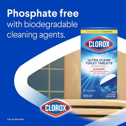 Clorox Ultra Clean Toilet Tablets - Bleach & Blue Rain Clean Scent | 2.47 Ounces Each, 2 Count