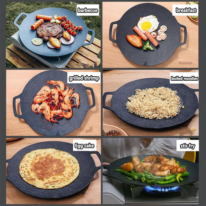 Non Stick Round Baking Pan, Korean Grill Pan, Korean Grill Pan for Indoor Cooking, Multifunctional Frying and Baking Pan for Meats, Pancakes, Ribs (28cm/11in)