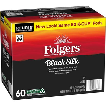 Folgers Black Silk Coffee - Dark Roast Keurig K-Cup Pods | 10 Count Box (Pack of 6)