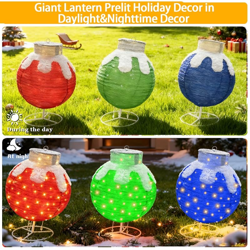 3 Pcs 28 inches Outdoor Christmas Ornaments, Lighted Pop Up Ball