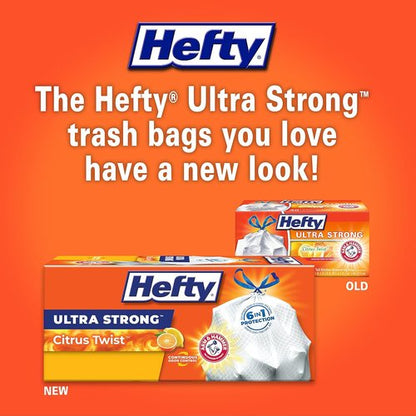 Hefty Ultra Strong 13 Gallon Trash Bags - Drawstring Closure & Odor Control | 80 Count, Citrus Twist Scent