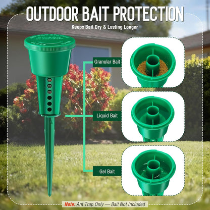 Qualirey Ant Traps - Reusable Liquid Bait Stations for Outdoor Use | Pet Safe, Multi-Surface Control