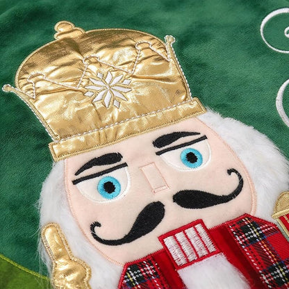 Christmas Tree Skirt Nutcracker 48 Inch - Green with Red Edging, 48in
