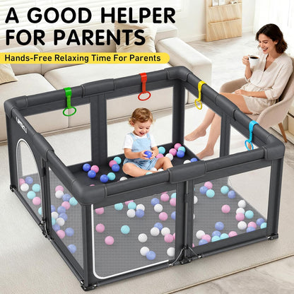 Skiennix Foldable Baby Playpen - Large Portable Play Yard for Indoor/Outdoor Use | 50" x 50" Dark Grey