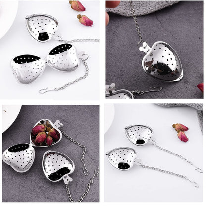 MIAO JIN 20Pcs Stainless Steel Tea Infuser Mesh Heart Shaped Tea Strainer With chain Spoon Sugar Flour Sifters Filters Tea Interval Diffuser for Loose Leaf, Spices, Seasonings