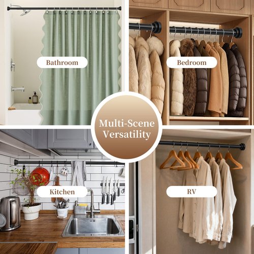 STARLATTA 2 Pack Shower Curtain Rods:43-78 Inch No Drilling Tension Rods, Heavy Duty Telescopic Adjustable, Stainless Steel Rust-Proof Spring Anti-Slip Curtain Rod for Bathroom (Black,78'')