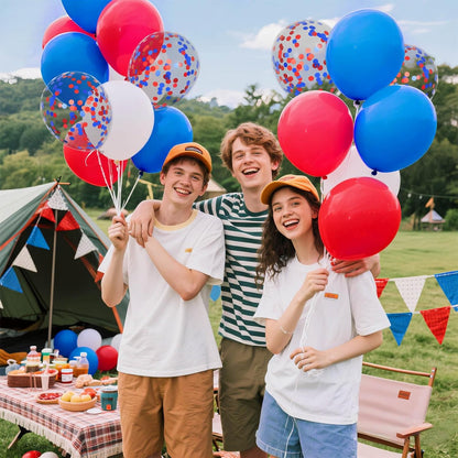 Red White Blue Latex Balloons - 12 Inch Patriotic Confetti Balloons | 68 Pack for 4th of July & Celebrations