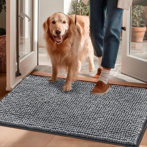 EHEYCIGA Super Absorbent Dog Door Mat - Quick Dry Chenille, Non-Slip, 30x20 Inch, Grey