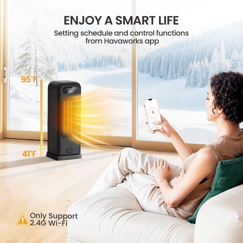 FLANUR Space Heater for Bedroom, Smart Electric Heater with WiFi and Voice Control, 12H Timer, 4 Modes, Thermostat, 1500W PTC Ceramic Indoor Heater, 36dB Quiet Heating for Home Office, 1Pack Black