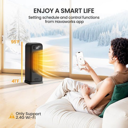 FLANUR Space Heater for Bedroom, Smart Electric Heater with WiFi and Voice Control, 12H Timer, 4 Modes, Thermostat, 1500W PTC Ceramic Indoor Heater, 36dB Quiet Heating for Home Office, 1Pack Black