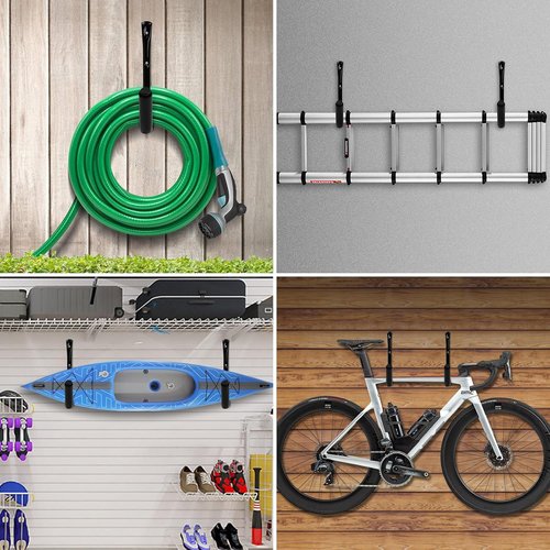 KURUI Heavy Duty Garage Hooks - 14Pcs J-Shape Carbon Steel Wall Mount Storage Hooks | Black for Home & Garden
