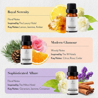 JCLOUD Essential Oils Set - Top 6 Luxury Hotel-Inspired Diffuser Oils for Home | Pure Aromatherapy - 6x10mL