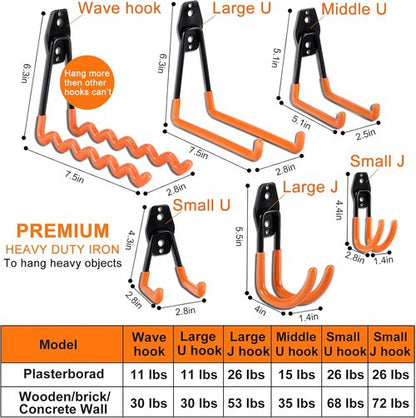 AOBEN Heavy Duty Garage Hooks - 24PCS Wall Mount Organizer for Ladders, Bikes & Tools | Anti-Slip Design