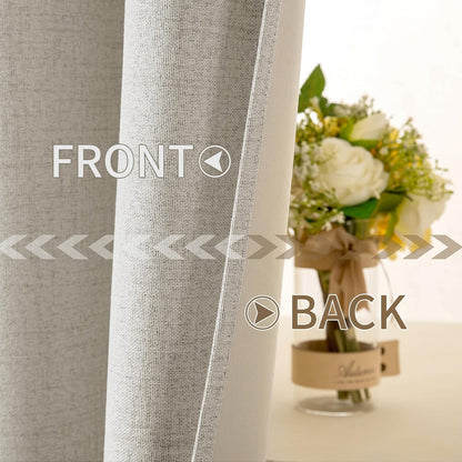 MIULEE Linen Curtains - 100% Blackout Thermal Insulated Drapes | Cobblestone, 52 x 54 Inch (2 Panels)