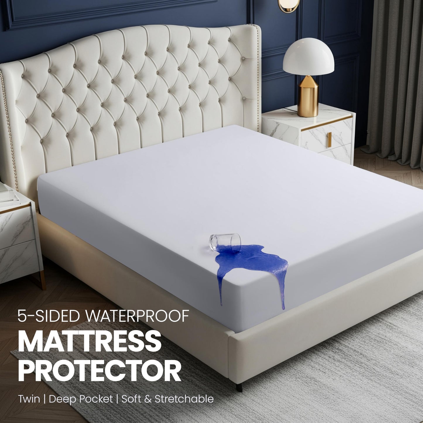 Utopia Bedding Waterproof 5-Sided Mattress Protector Twin Size, Premium Breathable Mattress Cover, Fitted Style with Stretchable Pockets (White)