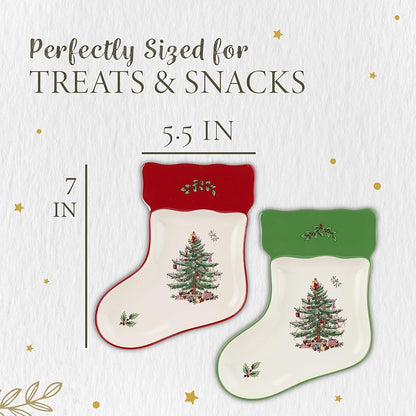 Spode Christmas Tree Stocking Dishes - Red & Green, Set of 2 (Variation 1579279)