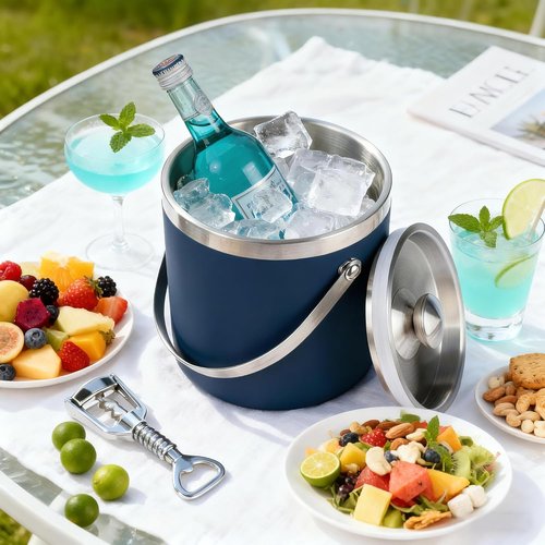 3L Double-Wall Insulated Stainless Steel Ice Bucket with scoop for Cocktail Bar - Metal Ice Bucket for freezer with Lid for parties,Camping,and More!champagne bucket,bar cart accessories