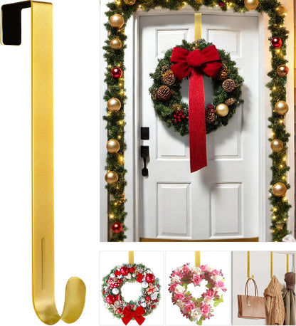 Metal Wreath Hanger 12" - Heavy Duty Over-the-Door Hook for Seasonal Decor | Gold Finish