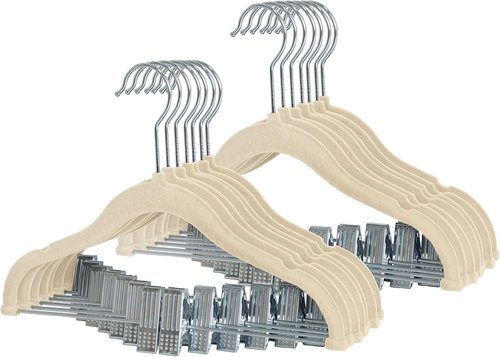 Finnhomy Non-Slip Velvet Baby & Kids Hangers - 20-Pack Heavy-Duty Space-Saving Clips, Beige