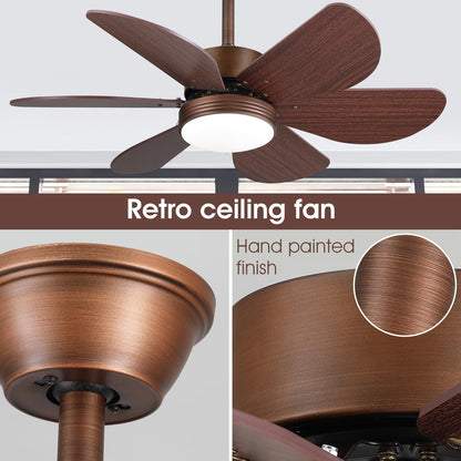MADSHNE Ceiling Fans with Lights and Remote,36" Bronzed Outdoor Ceiling Fans with 6 Reversible Wood Blades,Small Modern Low Profile Ceiling Fans for Patio Kitchen Bedroom