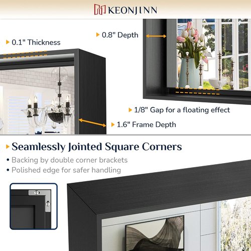 Keonjinn Black Bathroom Mirror - 22 x 30 Inch Brushed Black Framed Rectangle Vanity Mirror | Modern Farmhouse Design
