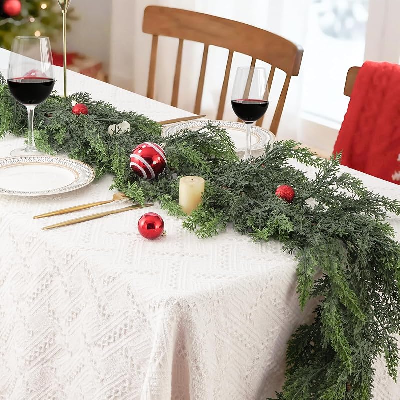 15 Ft Real Touch Cedar Garland - Greenery Mantel Decor, Flexible Branches, Farmhouse Christmas