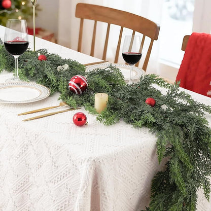 15 Ft Real Touch Cedar Garland - Greenery Mantel Decor, Flexible Branches, Farmhouse Christmas
