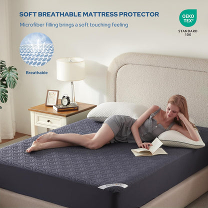 BEDLORE Waterproof Mattress Protector - Soft, Dirt-Proof Full Size Pad for Deep Pocket Beds (Navy Blue)