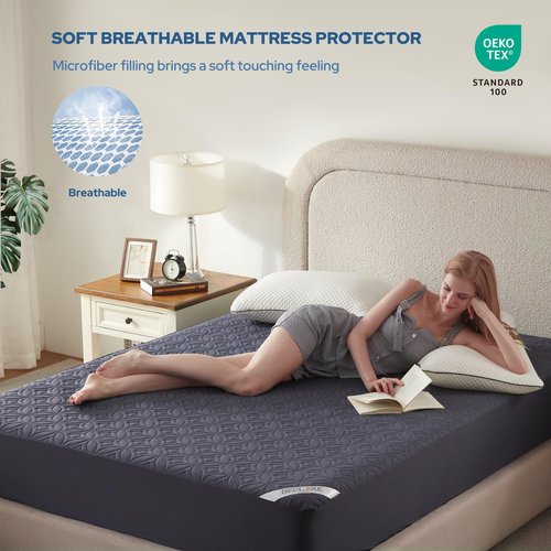 BEDLORE Waterproof Mattress Protector, King Size Mattress Pad with Deep Pocket 6"-18" Depth, Soft Dirt-Proof Double Bed Mattress Cover for Bedroom, College Dorm, Hotel (Navy Blue)
