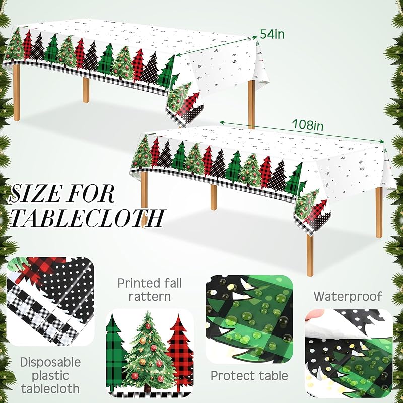 Buffalo Plaid Christmas Party Supplies Set - 352 Pcs Disposable Tableware