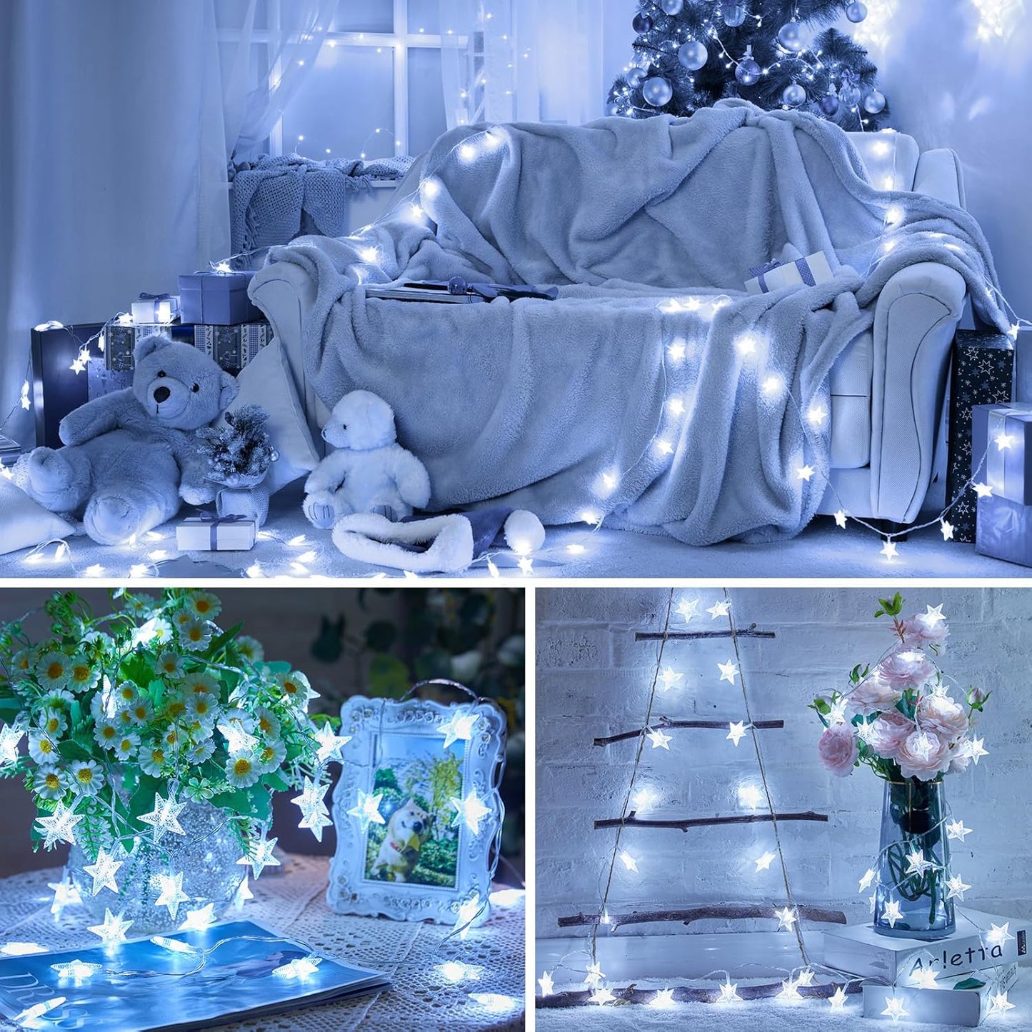 Minetom Star String Lights - 50 LED Waterproof Fairy Lights with Timer | 17 ft for Indoor & Outdoor Decor