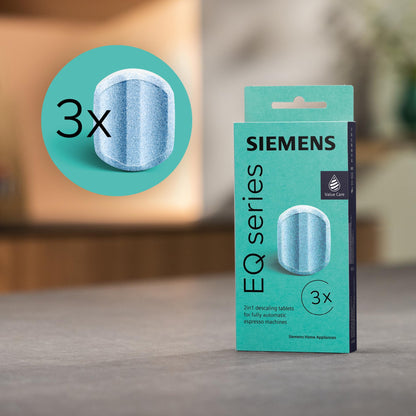 Siemens Descaling Tablets TZ80002A, Removes Limescale and Protects Against Corrosion, Original Accessories, Suitable for EQ Series Coffee Machines, Built-in Machines, White, (Pack of 3) 1 Pack