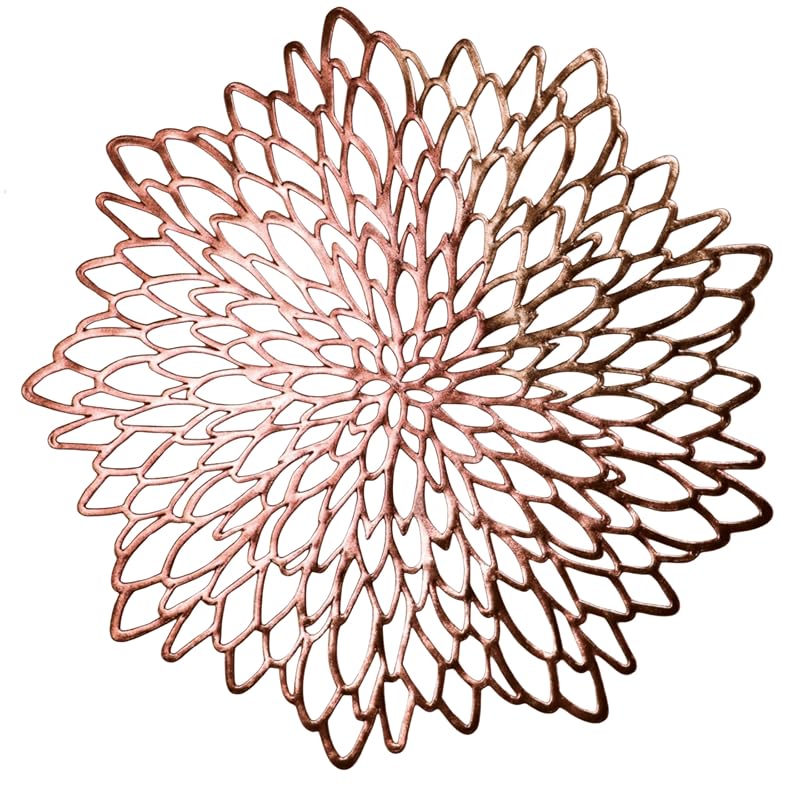Rose Gold Placemats Set of 6 — 15" Round Metallic Vinyl Table Mats for Weddings & Events (Variation: Rose Gold+6)