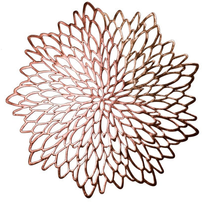 Rose Gold Placemats Set of 6 — 15" Round Metallic Vinyl Table Mats for Weddings & Events (Variation: Rose Gold+6)