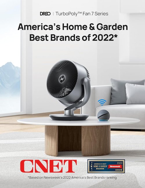 Dreo 16 Inch Quiet Smart Fan - 25dB DC Oscillating Fan with Remote | 6 Modes, 9 Speeds, Silver