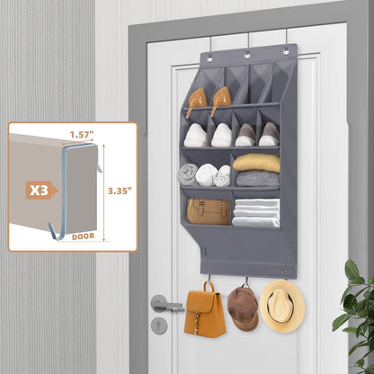 Storage Maniac Over Door Shoe Organizers - 12 Pocket Hanging Shoe Rack for Dorms & Closets | Grey