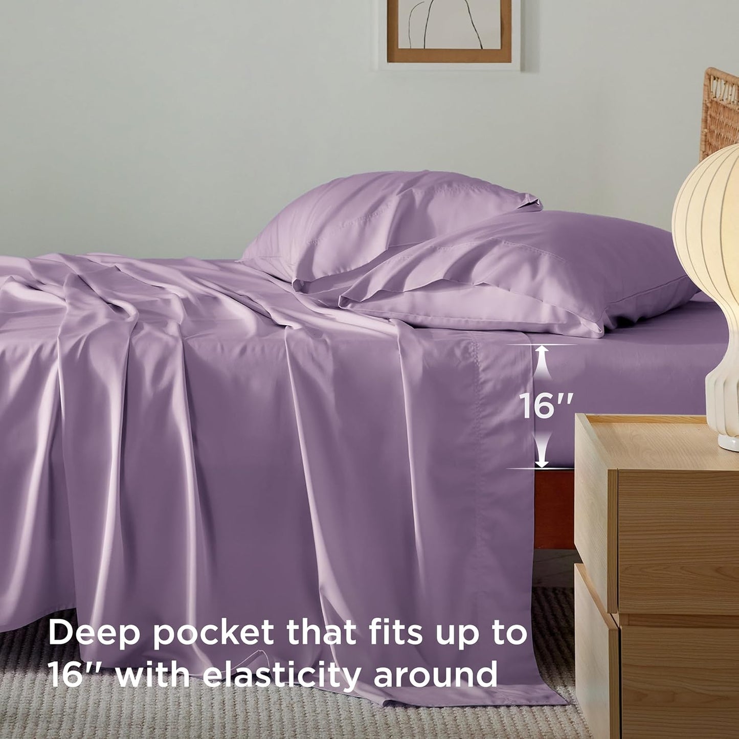 Bedsure King Size Cooling Sheets Set - Breathable & Soft Rayon from Bamboo, Deep Pocket, Lilac