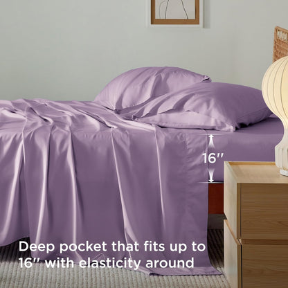 Bedsure King Size Cooling Sheets Set - Breathable & Soft Rayon from Bamboo, Deep Pocket, Lilac