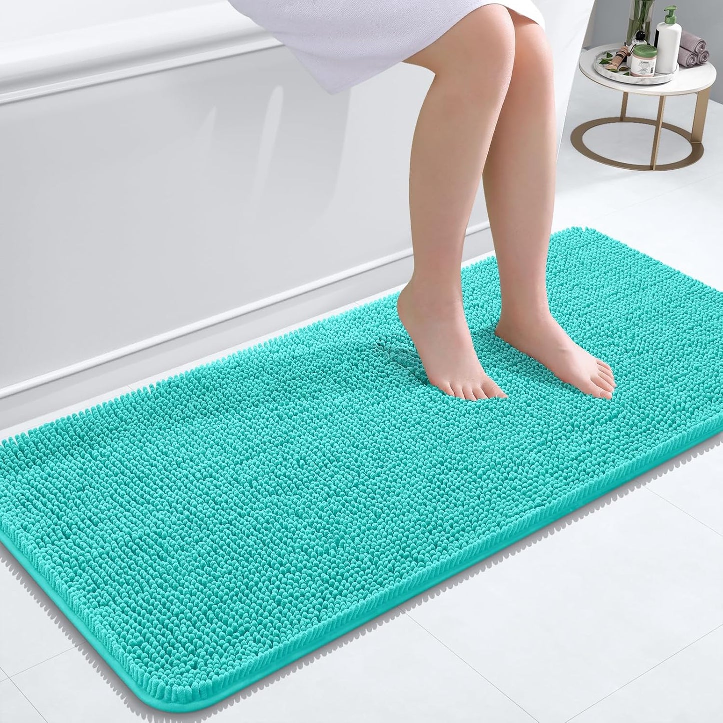 OLANLY Bathroom Runner Rugs - Extra Soft Absorbent Chenille | Quick Dry, Machine Washable, 47x20, Teal