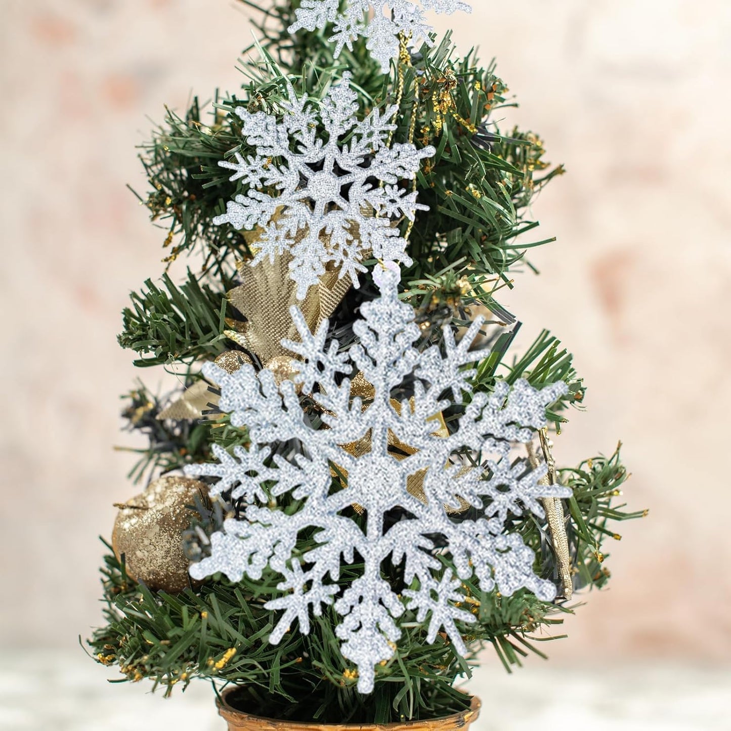 Skiennix 36-Piece Christmas Silver Snowflake Ornaments - Glittery Winter Tree Decorations