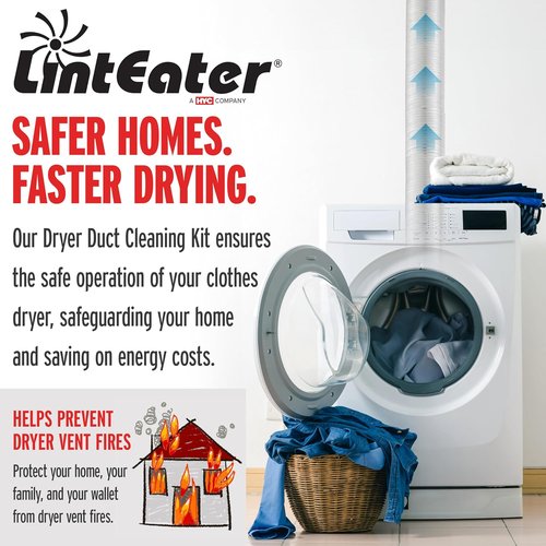 Gardus RLE202 LintEater Dryer Vent Cleaning Kit - Removes Lint, Extends Up to 12’ with 4 Flexible Rods