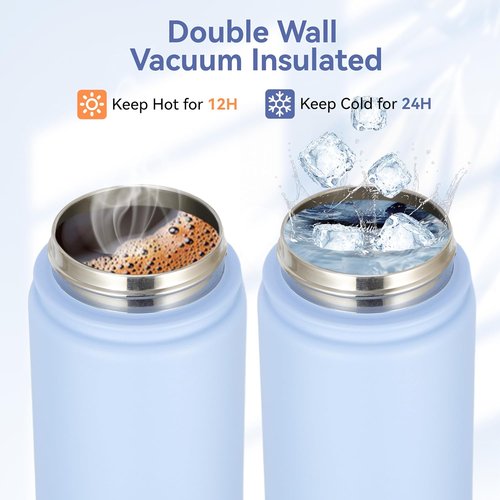 HASLE OUTFITTERS Insulated Water Bottle - 16 oz Double Wall Stainless Steel | Leak Proof, Light Blue