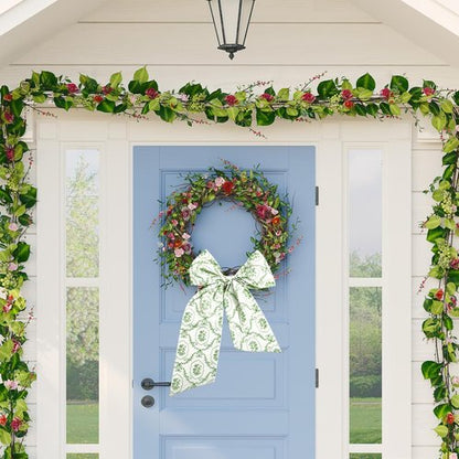 JarThenaAMCS Wreath Sash - Spring Green Floral Garland Ribbon Bow | 55.1 x 5.1 Inch Home Decor
